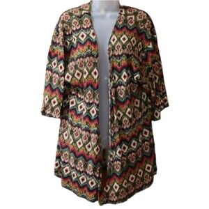 Cacia Retro Color Print Wrap Kimono Top Medium USA